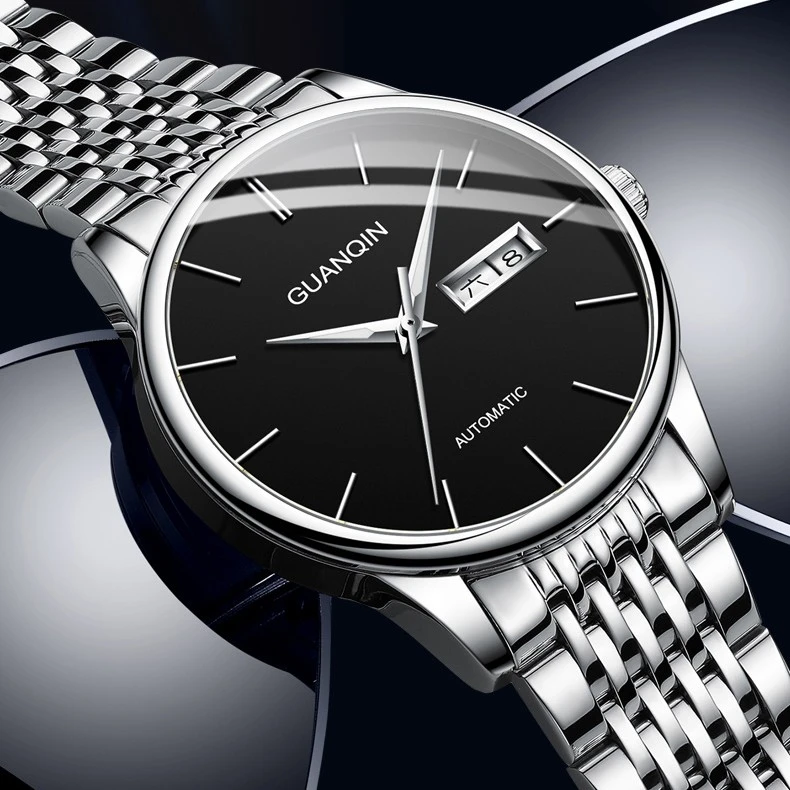 GUANQIN/冠琴手表男全自动机械表防水精钢简约夜光商务男士腕表