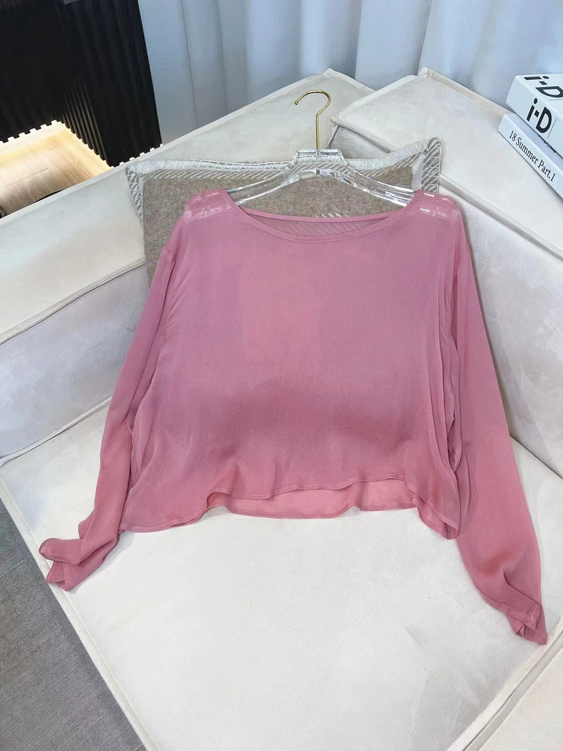 百搭人丝双绉短款宽松显瘦衬衫女防晒 大码飘逸遮肚子上衣