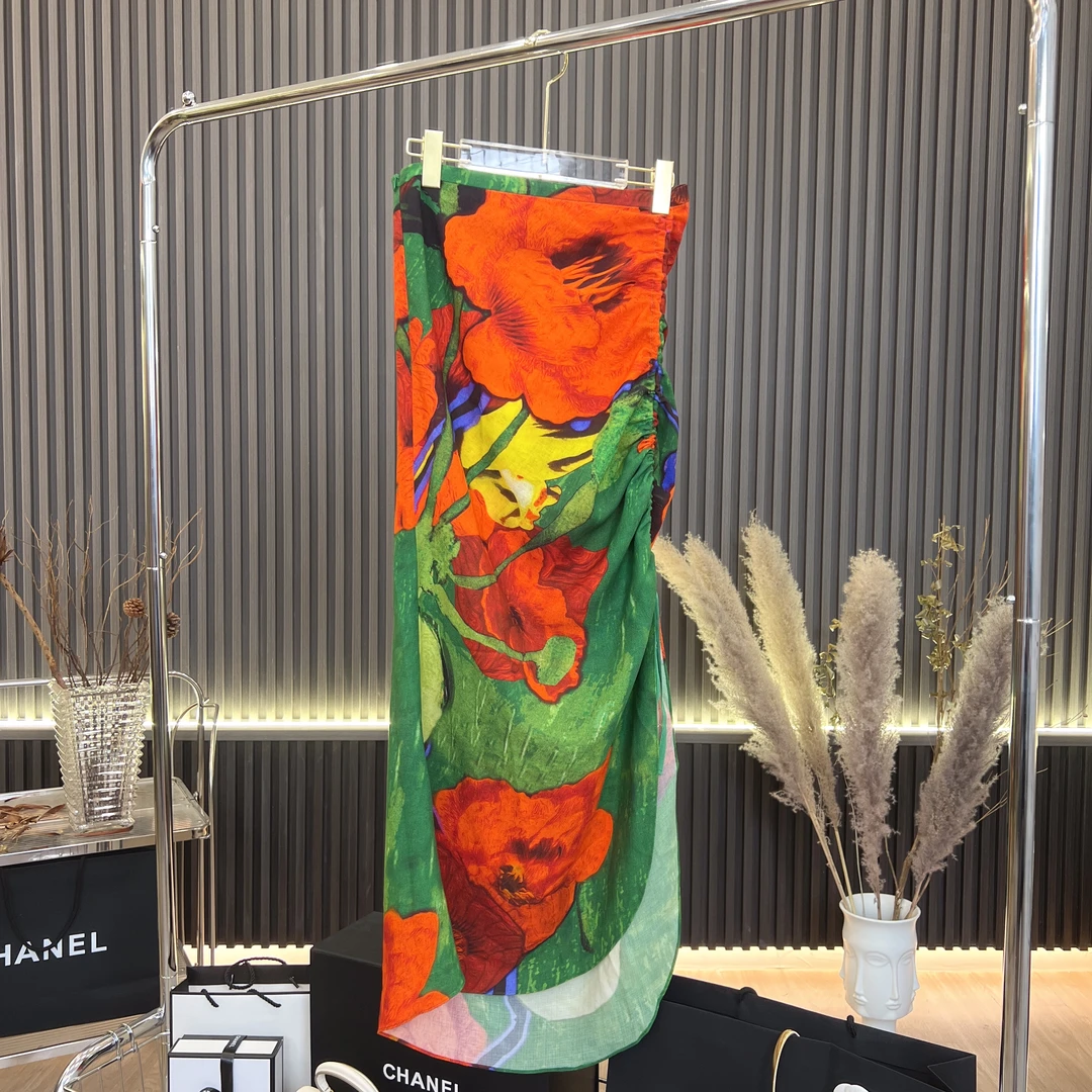 新款生如夏油画风印花压褶半身裙