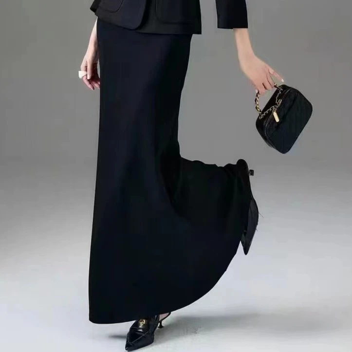 鱼尾百搭纯色拉链腰弹力TR半身裙冬季加绒长裙显瘦时尚高腰