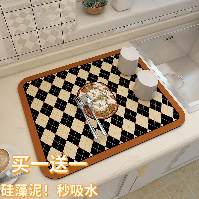 厨房美式硅藻泥台面沥水垫家用控水垫茶台桌面吸水垫餐桌垫可水洗
