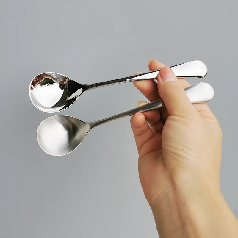 长柄18-10不锈钢家用韩式汤匙吃饭勺喝粥勺圆饭勺喝汤勺调羹勺子