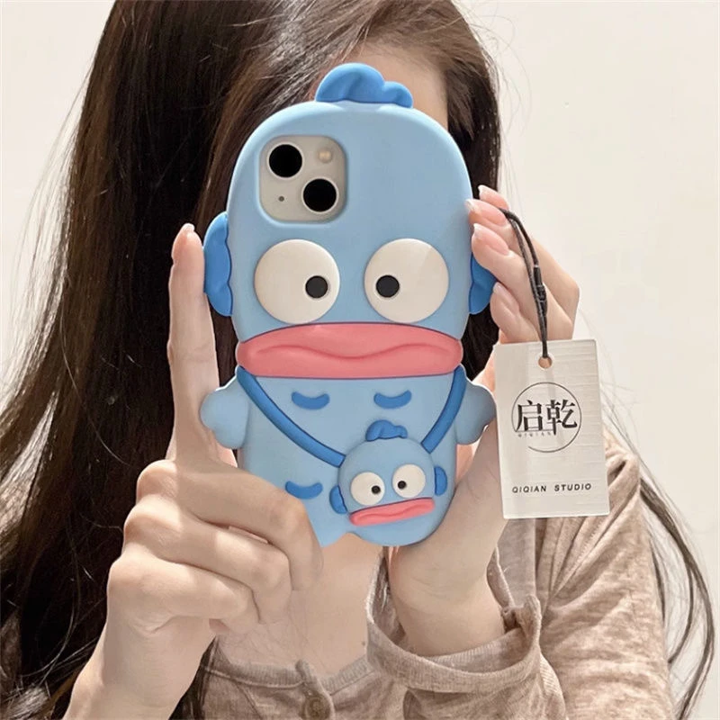【苹果】可爱立体硅胶搞怪丑鱼汉顿手机壳适用iphone15promax14/13