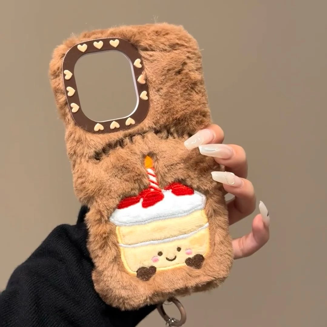 卡通毛绒蛋糕适用苹果16手机壳iphone15promax软秋冬华为荣耀