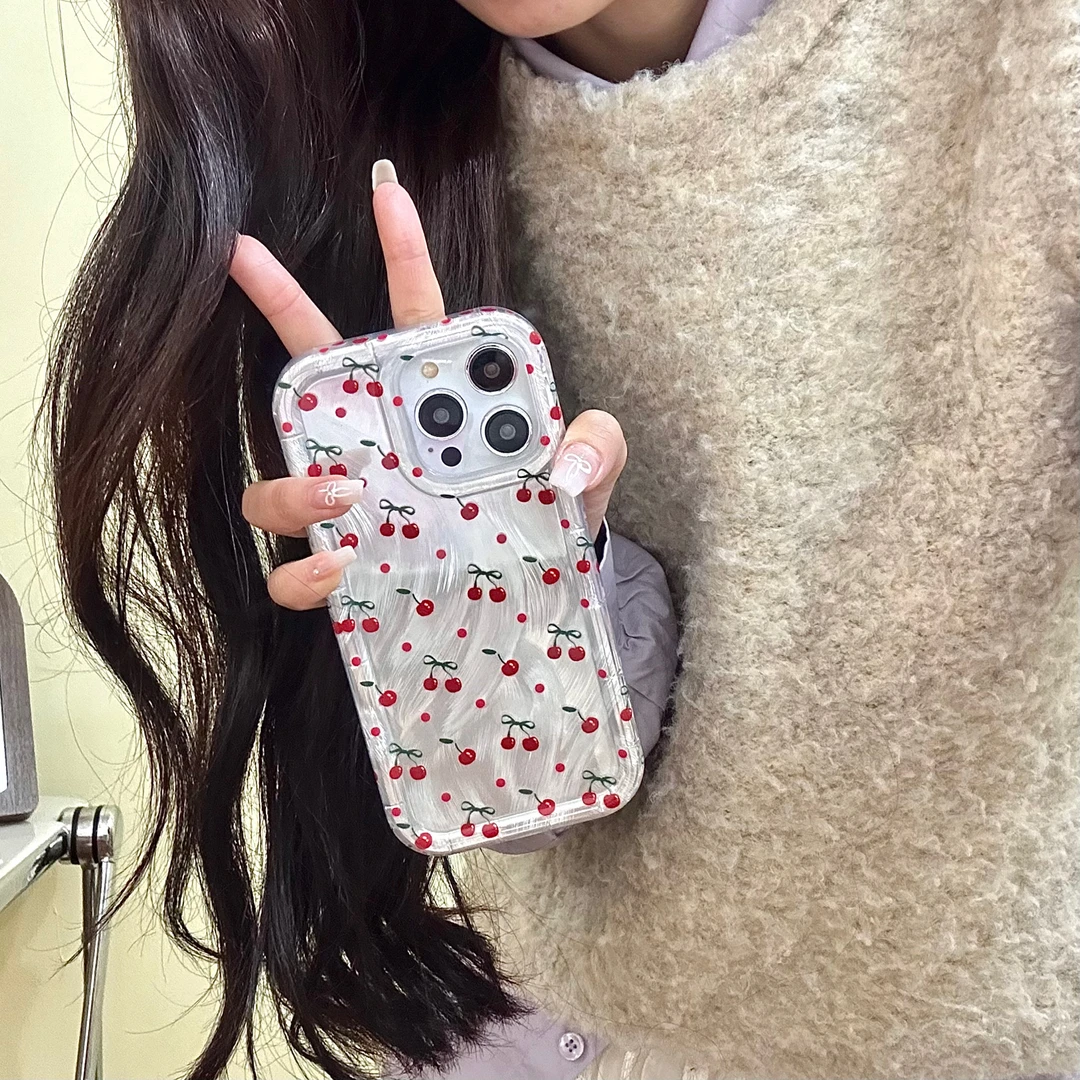 【苹果】ins风羽纱双层满屏樱桃少女手机壳适用iphone15promax/1413
