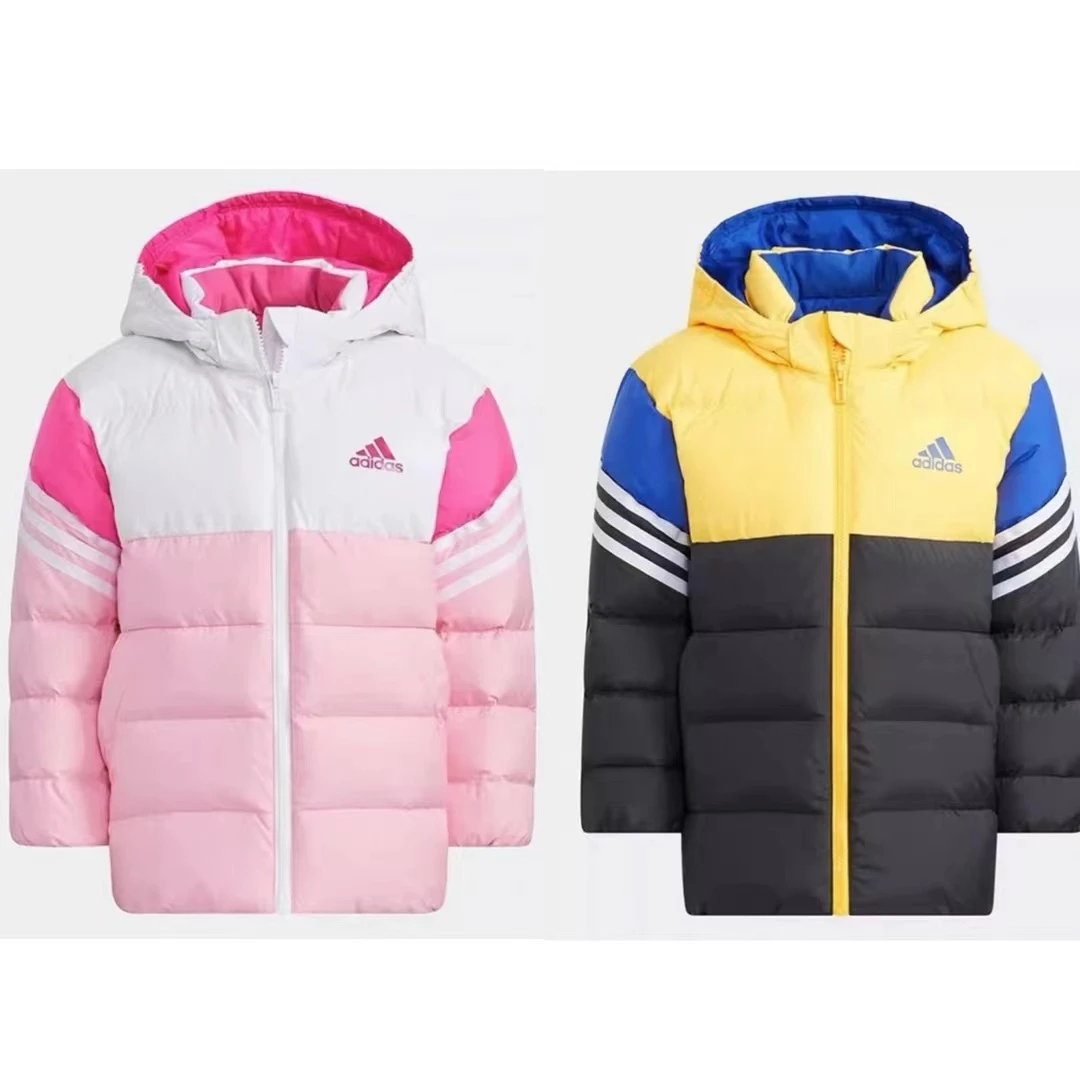 【验真】adidas阿迪小童拼色运动休闲保暖女童连帽羽绒服儿童款冬季