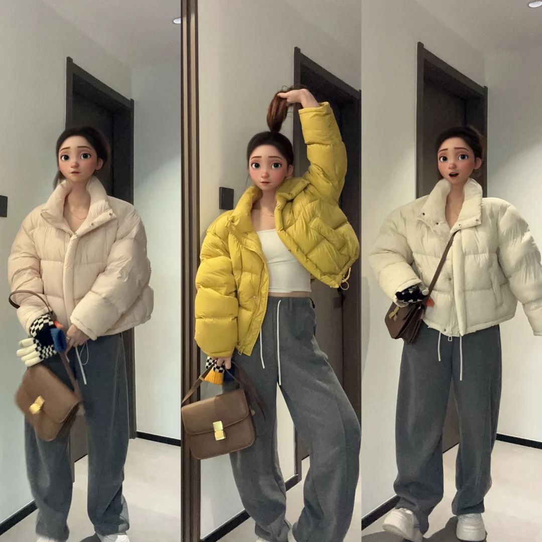 Datou sister 清货松弛感 立领加厚短款面包服白鸭绒超轻小个子