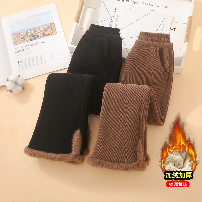 女童灯芯绒喇叭裤冬季加绒裤子保暖加厚高腰洋气一条过冬儿童超厚
