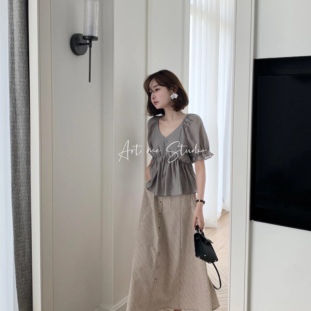 Artme瓜瓜呀【花苞上衣】气质时尚夏季法式小众收腰w426
