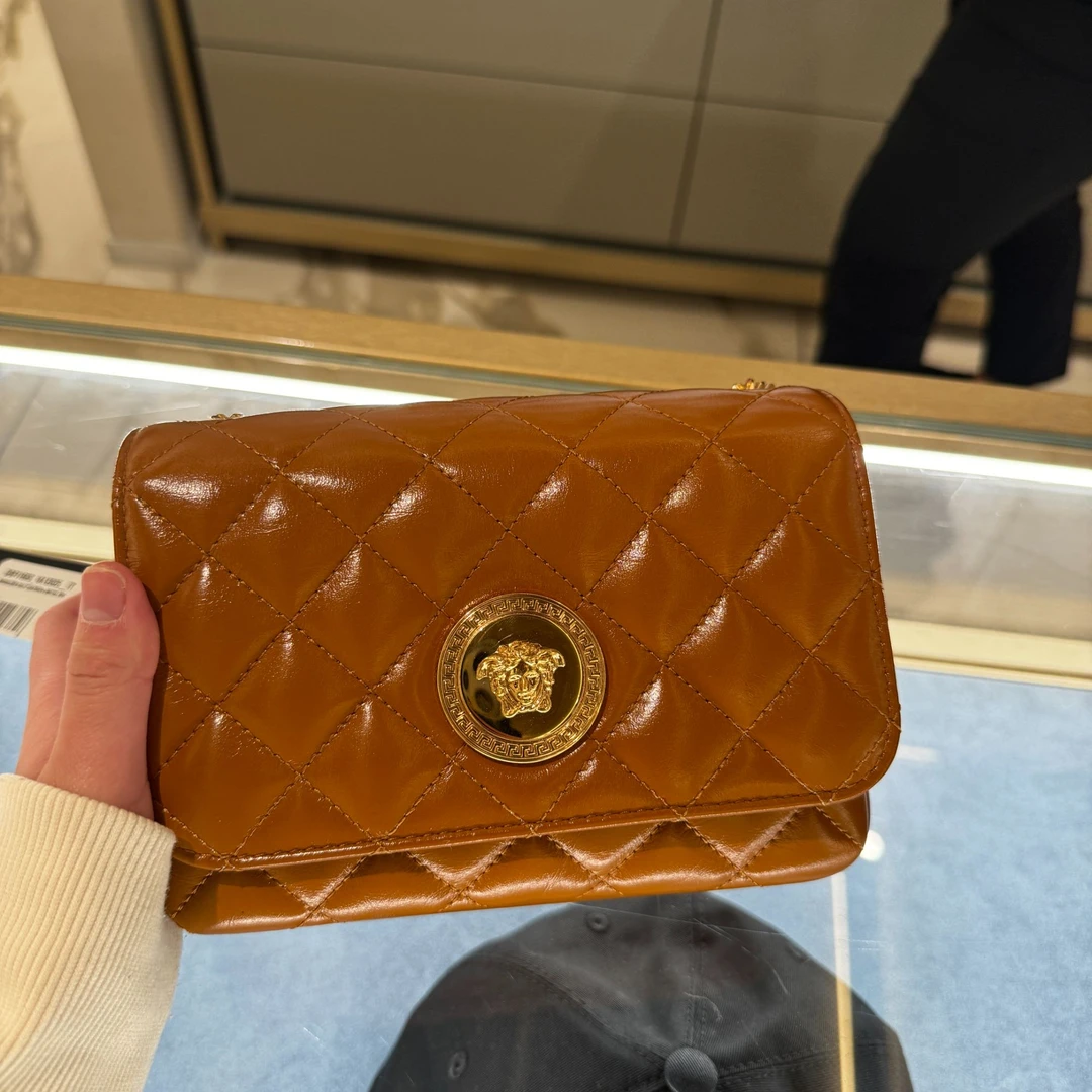 【预售】Versace/范思哲美杜莎棕黄色菱格链条包美国顺丰直邮