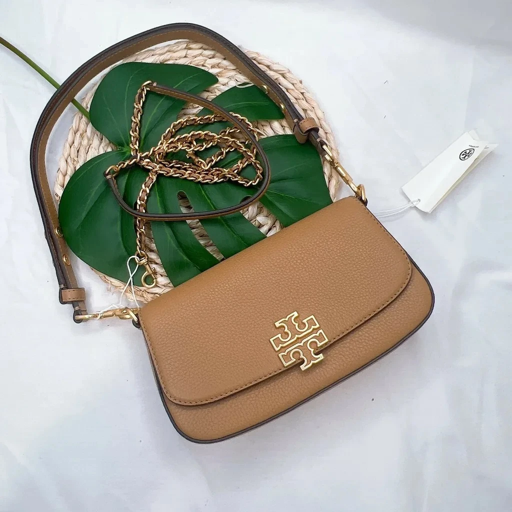 【默认微瑕】Tory Burch/汤丽柏琦双链条britten焦糖色斜挎包138772