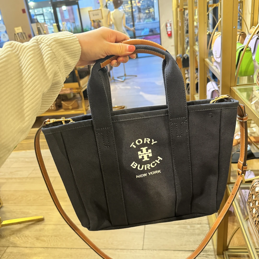 【预售】ToryBurch/汤丽柏琦店内现采海军蓝帆布小号托特包156529