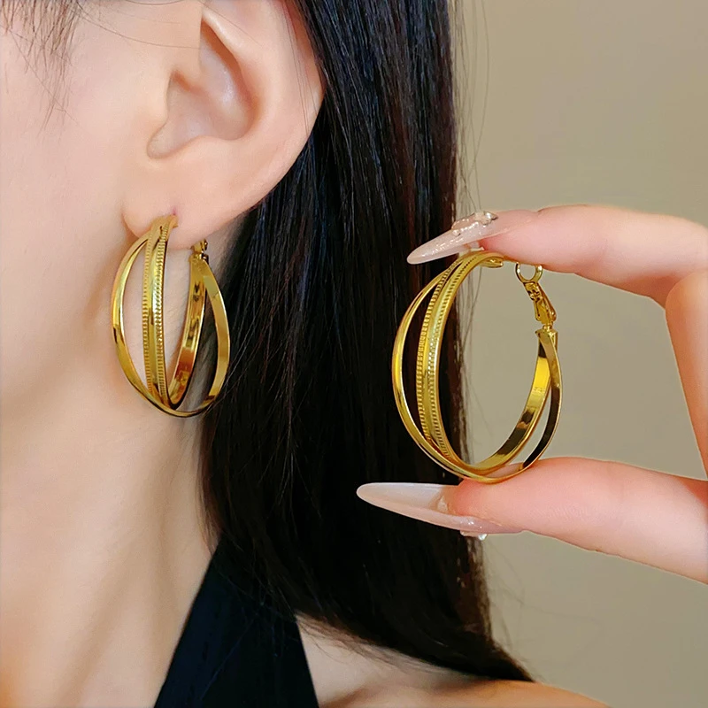 铜合金耳饰 交叉镂空耳环女法式小众设计耳环