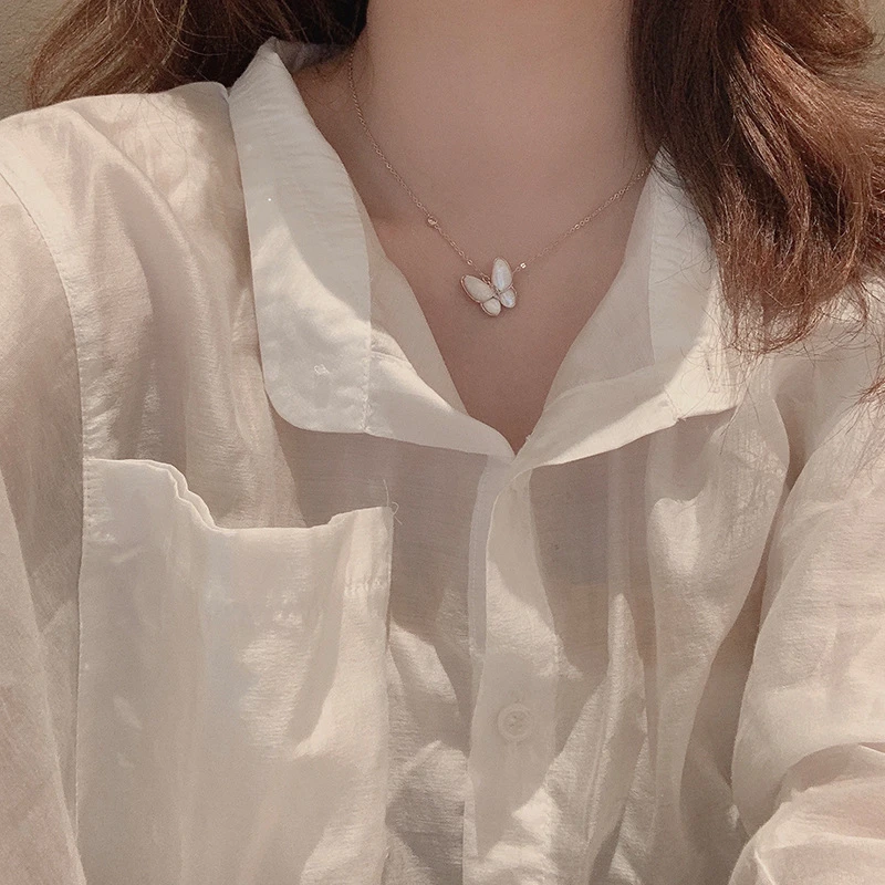 YIYII STUDIO钛钢玻璃项链  超仙潮流蝴蝶简约森系优雅气质锁骨链