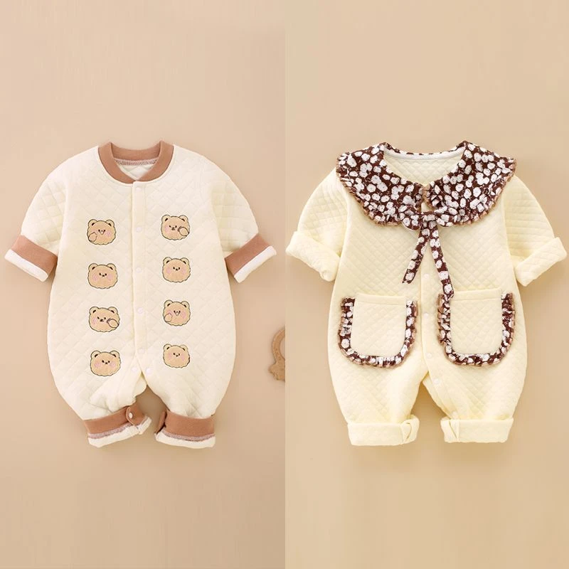 婴儿衣服纯棉初生宝宝连体衣春秋夹棉可爱洋气新生婴儿外出服哈衣