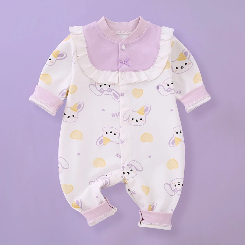 新生儿长袖纯棉连体衣春秋款宝宝春季衣服2024潮款婴儿网红外出服