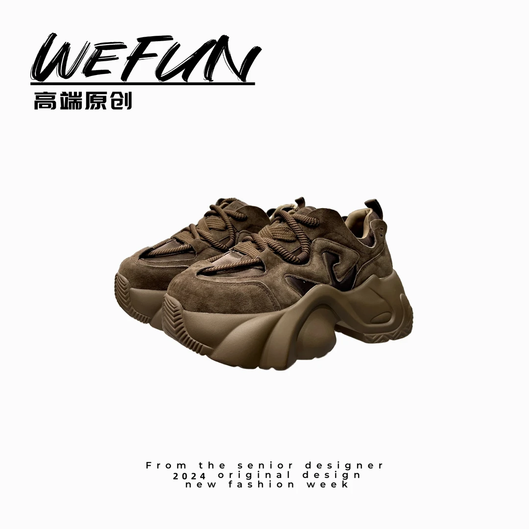 【WEFUN】真皮2023秋冬新款显瘦运动时尚老爹鞋休闲鞋洋气厚底鞋女