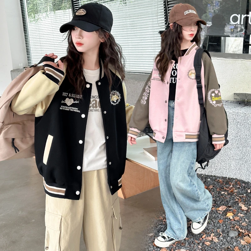 女童棒球服外套秋季2025新款6-12岁15岁洋气休闲夹克春秋百搭上衣