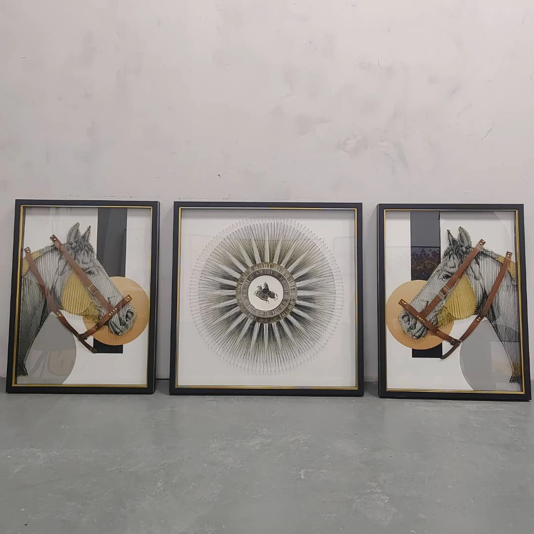 马三联手工实物玄关画装饰画走廊沙发落地画实物马三联80200