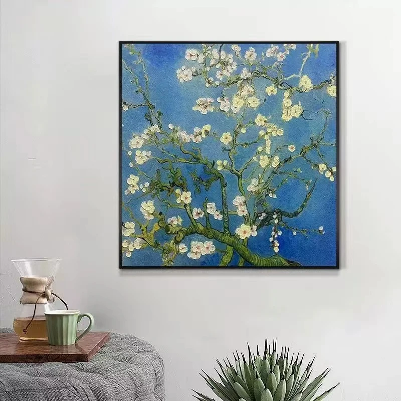 手工装饰画砂岩油画方形横客厅卧室填笔艺术铝合金油画枝丫花8080