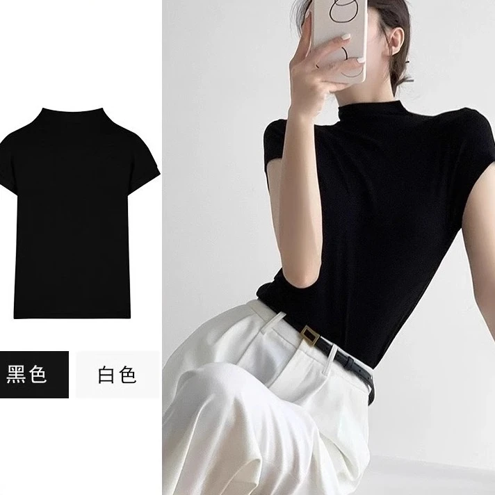 纯欲风短袖T恤女夏季ins潮港风正肩短款T恤女2024新款修身显瘦