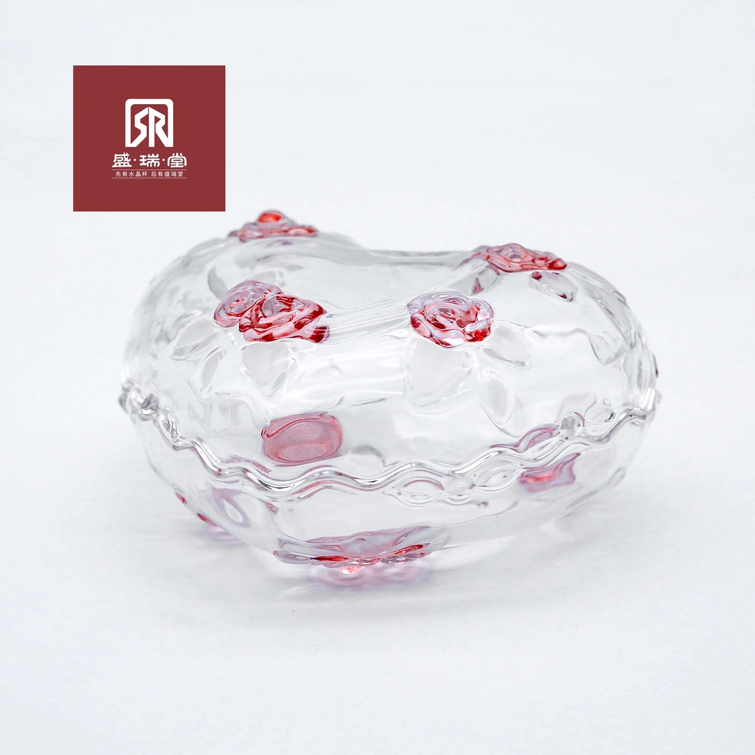 粉色花朵爱心盅玻璃水果盘创意咬合家用无铅糖果盘买一送一