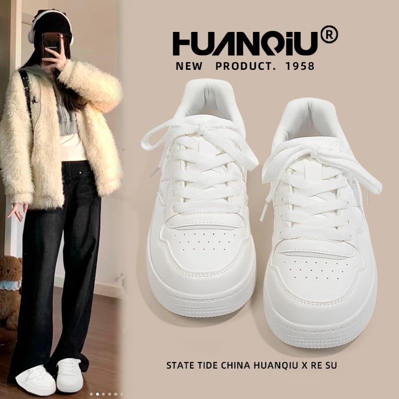 环球新款小白鞋2025小白鞋秋季时尚板鞋女厚底百搭设计低帮休闲鞋