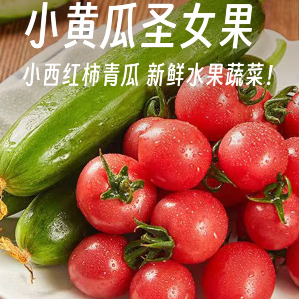 绿色小番茄小黄瓜组合蔬菜圣女果水果黄瓜现摘新鲜