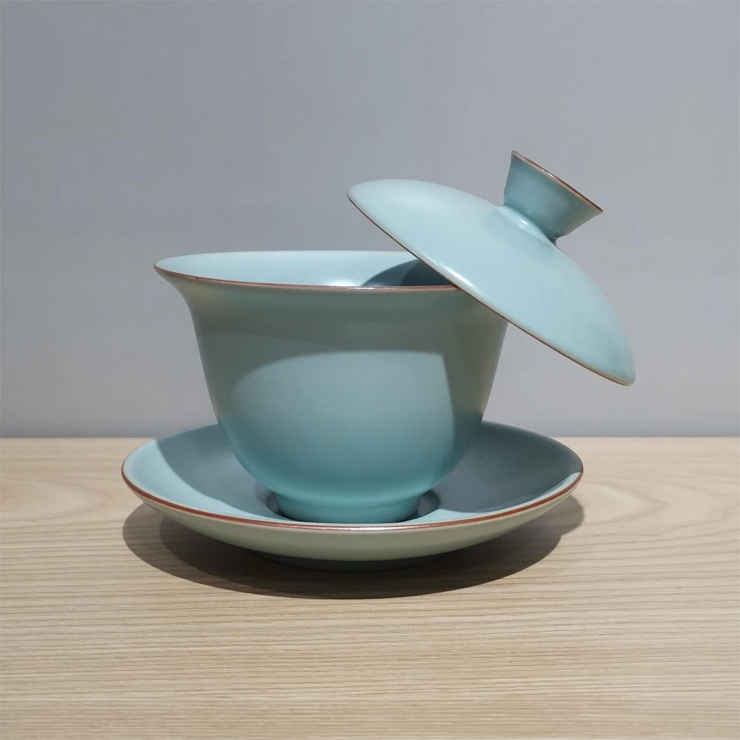 闻兮茶器可开片可养线天青釉汝窑悬停盖碗家用茶具盖碗