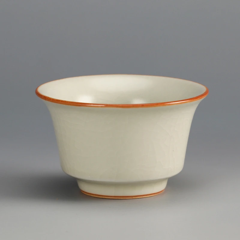 闻兮茶器汝窑米黄马蹄杯复古陶瓷主人杯高档茶杯