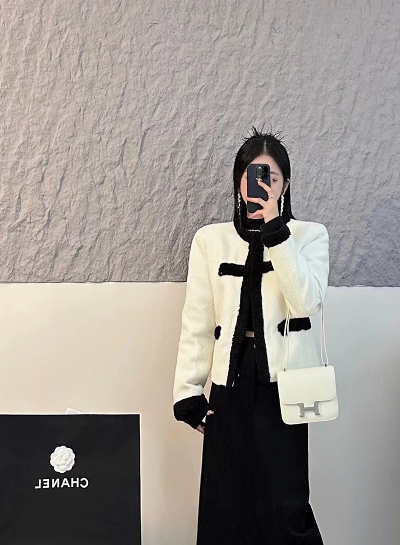 冬季上新撞色显瘦气质轻奢百搭秋冬小香风上衣女口袋外套230180