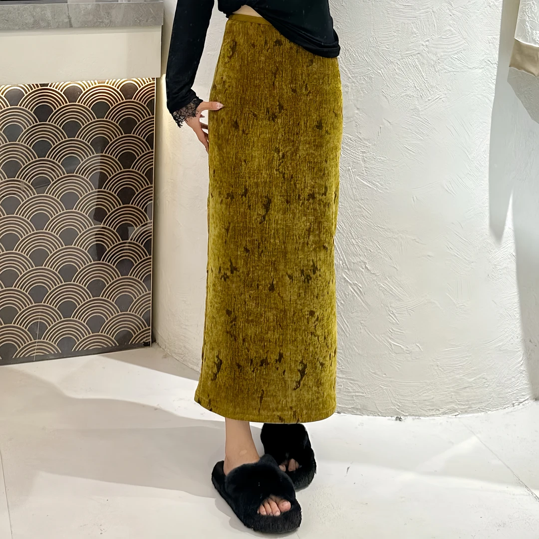 {定制}韩版秋季新款高级感雪尼尔显瘦半身裙气质高腰复古网红修身