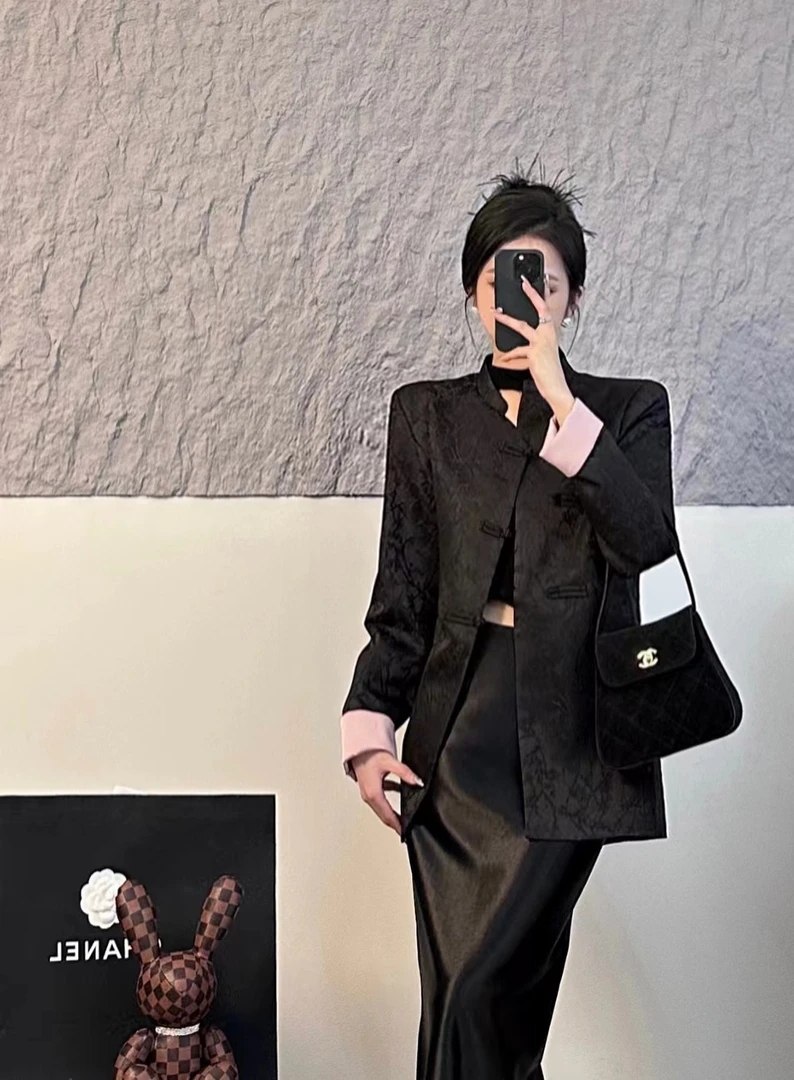 新款时尚上衣女外套显瘦百搭中式设计感三粒扣偏门襟国风230223