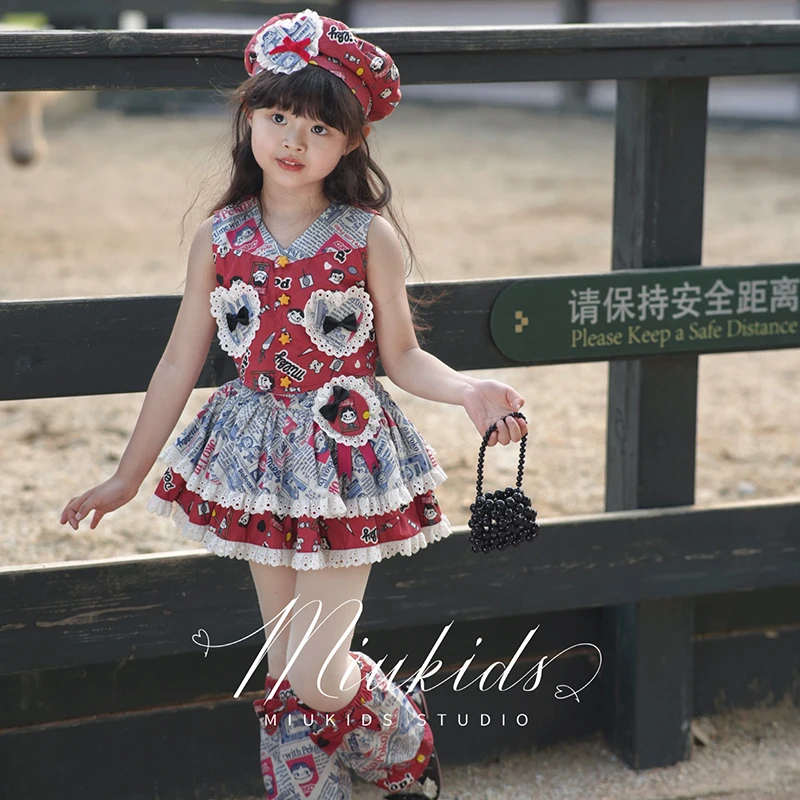 miukids原创设计款夏款女童不二家原宿风港风小常服牛奶妹套装