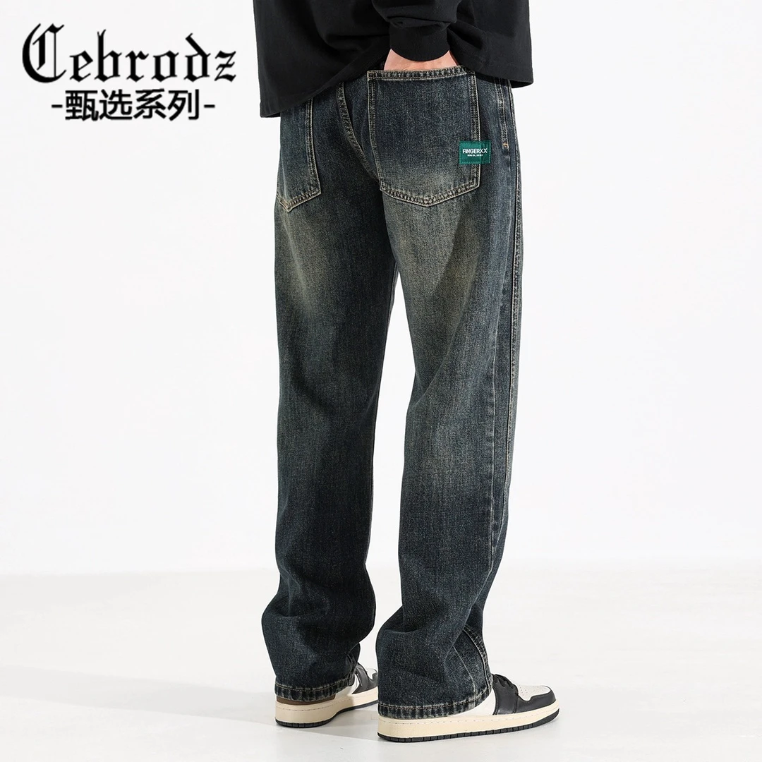 Cebrodz美式复古直筒牛仔裤子男秋季新款ins宽松百搭阔腿休闲长裤