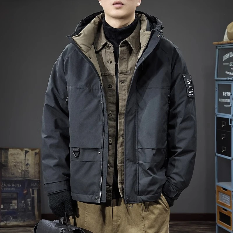 Cebrodz冬季高级感保暖连帽羽绒服短款90白鸭绒户外工装冲锋外套