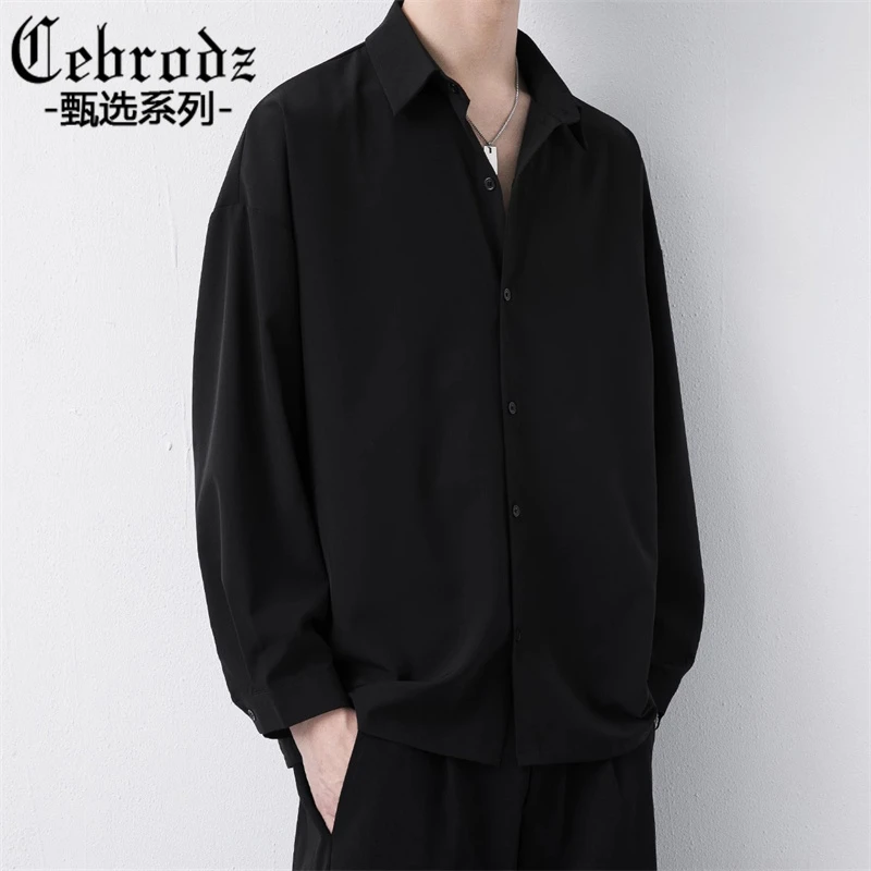 Cebrodz男士衬衫潮流痞帅高级感春秋款休闲简约外套立领长袖衬衣