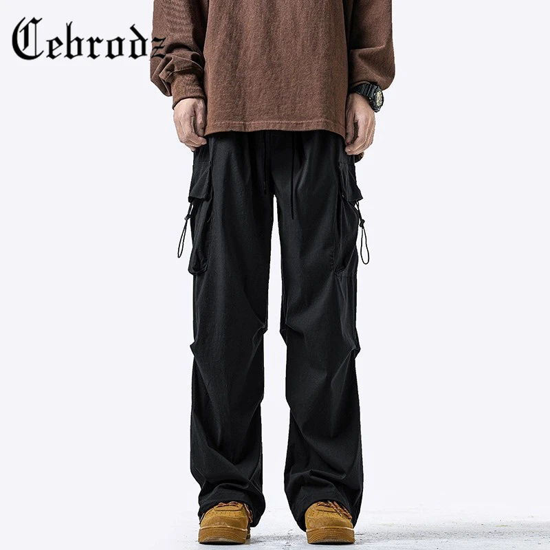 Cebrodz美式复古工装裤男秋季宽松速干降落伞兵裤冲锋登山长裤子