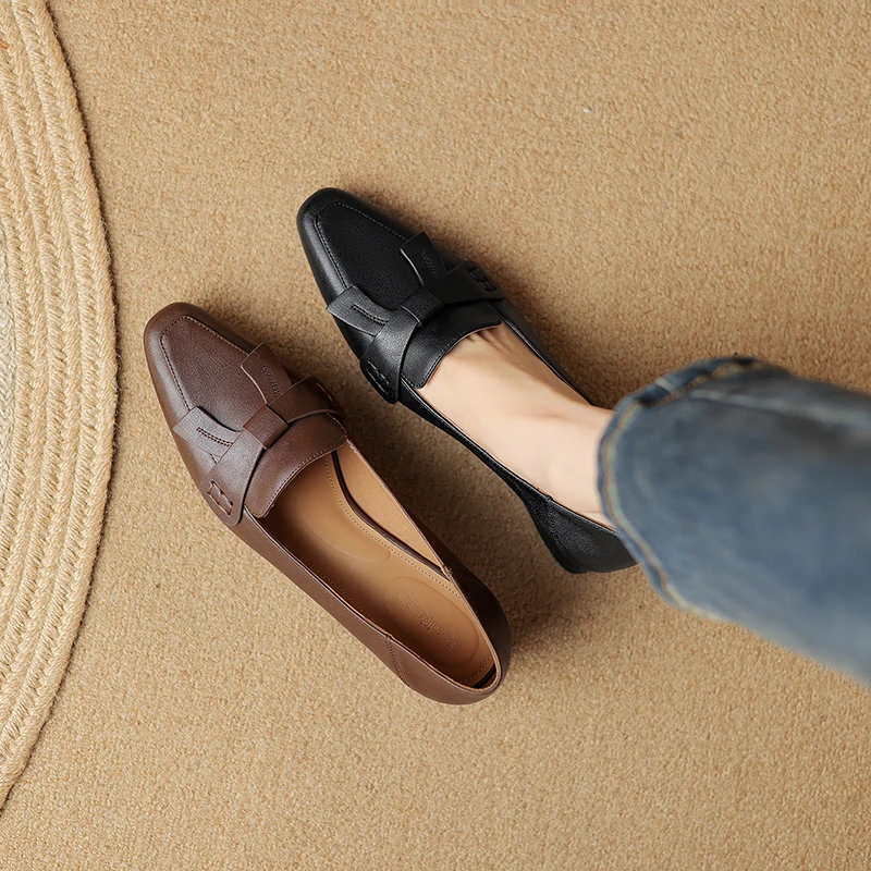 半坊手工女鞋|34-41码|3.5cm跟|春秋新款复古浅口蝴蝶结粗跟单鞋