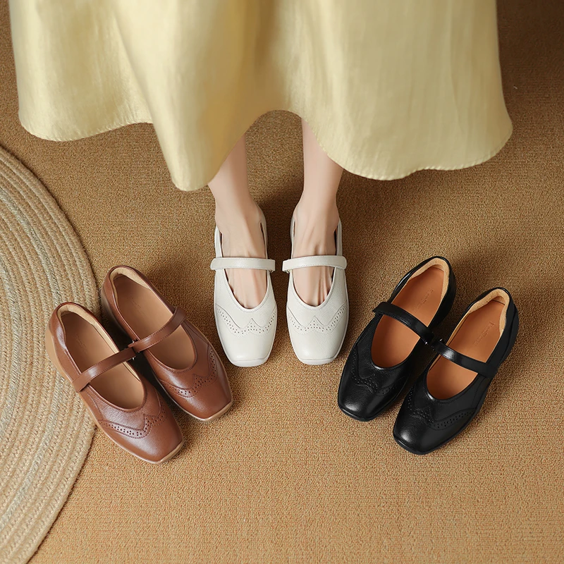 Rich品质女鞋|34-39|4.0cm|法式复古方头浅口真皮休闲玛丽珍单鞋