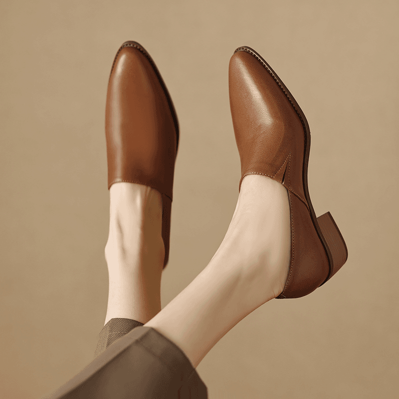 半坊手工女鞋|34-39|4.5cm|尖头粗跟复古中跟百搭单鞋软底女鞋子