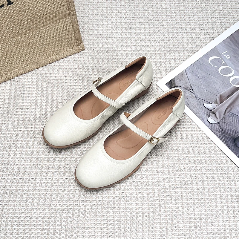 半坊手工女鞋|34-39|3.5cm|法式圆头软底浅口搭扣坡跟玛丽珍单鞋