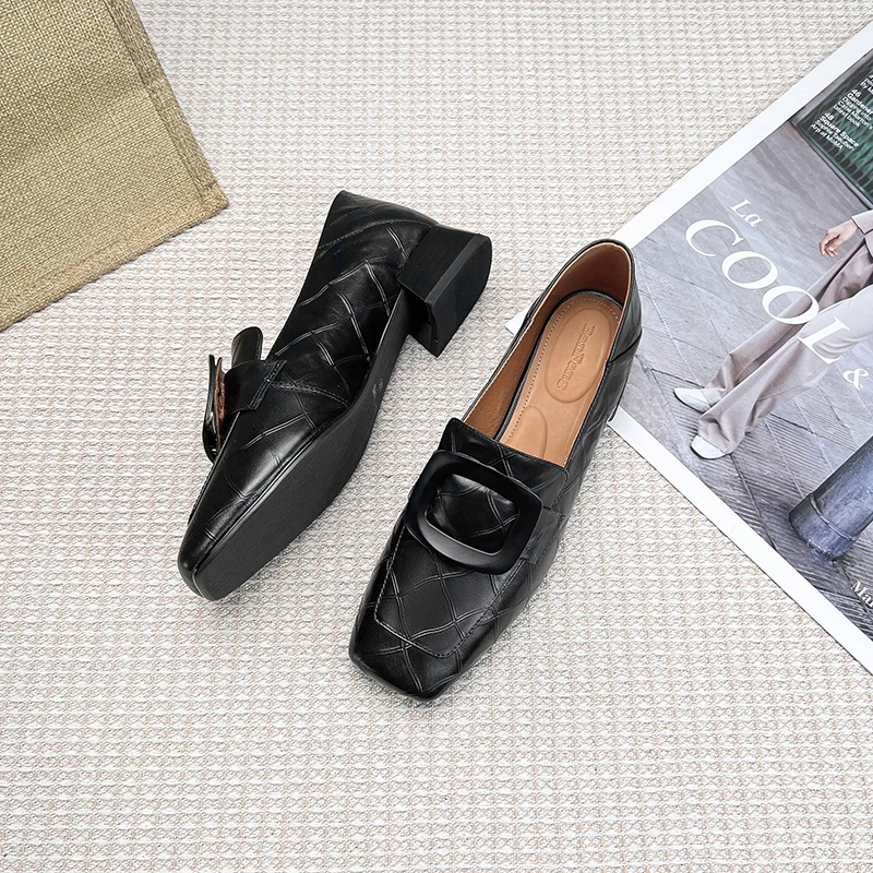 半坊手工女鞋|34-40|3.5cm|秋季法式复古真皮深口软底粗跟单鞋女