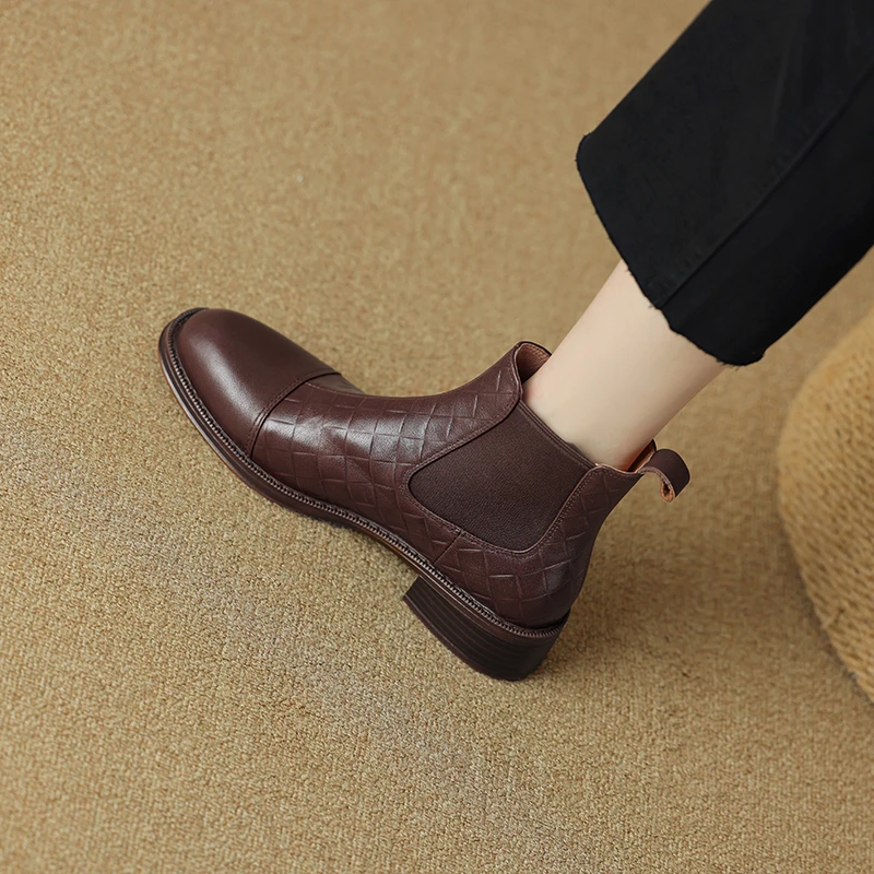 renechristine|34-41码|2.5cm跟|秋季新款百搭粗跟格纹方头中