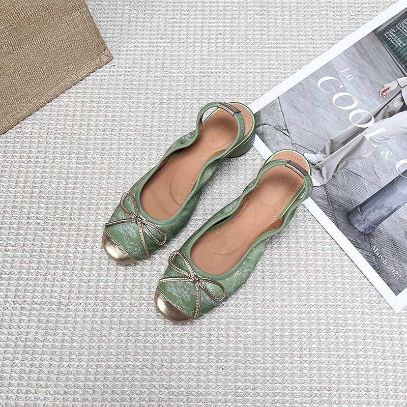 半坊手工女鞋|34-39|3.5cm|法式圆头中空国风牛皮松紧带粗跟凉鞋