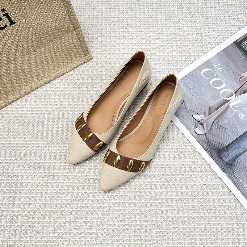 半坊手工女鞋|34-39|4.5cm|法式复古尖头浅口羊皮金属粗跟单鞋女