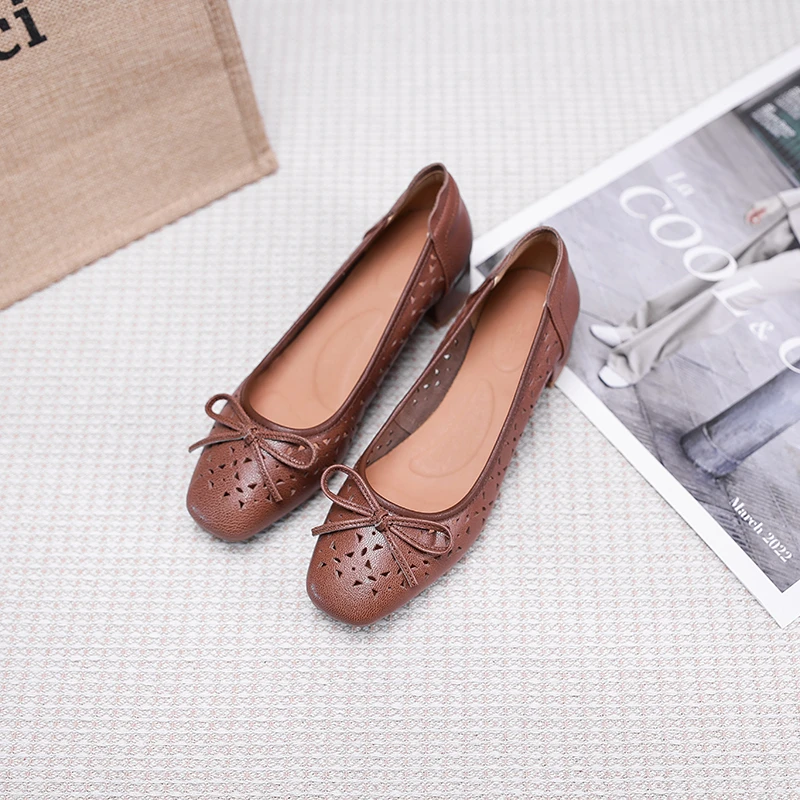 断码青沧半坊手工女鞋|34-39|3.0cm|法式复古蝴蝶结圆头浅口真皮