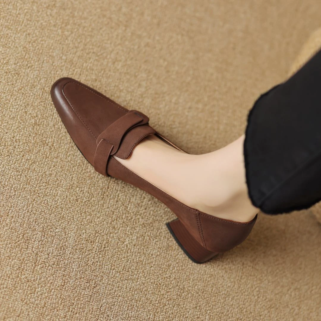 Rich手工女鞋|34-40|3.5cm|法式复古方头粗跟百搭中跟气质女单鞋