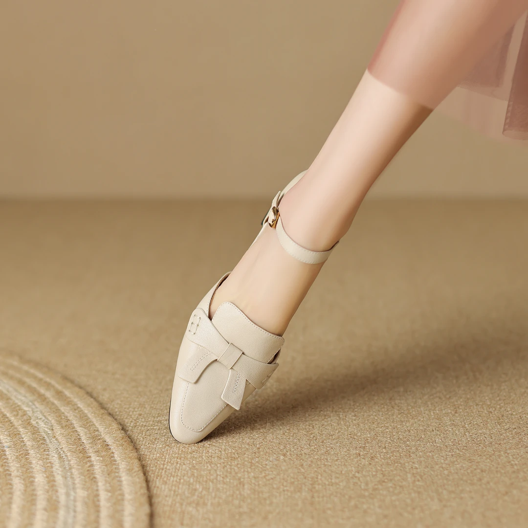 半坊手工女鞋|33-41|4.5cm|夏季法式复古玛丽珍粗跟方头中跟凉鞋