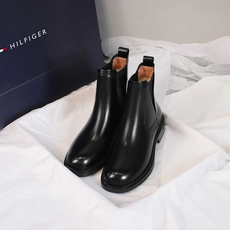 RICH鞋掌柜|34-39码|3.0cm|24秋冬新款黑色粗跟英伦风切尔西靴